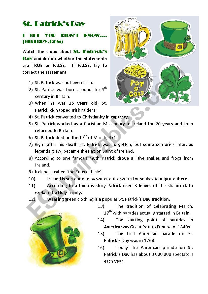 St.Patrick´s Day-Related Video: I Bet You Didn´t Know ... ST. PATRICK´S DAY