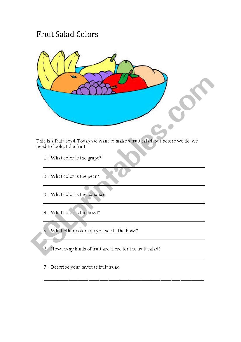 fruit salad colors worksheet