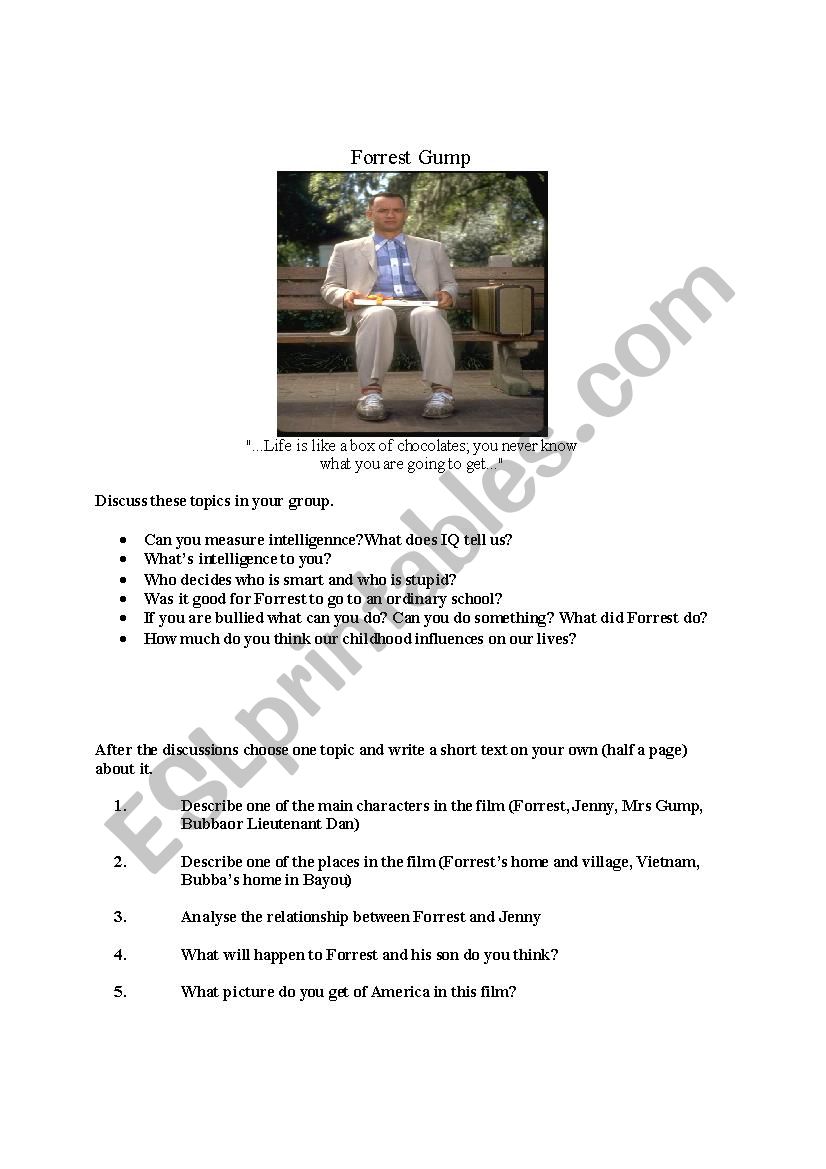 Forrest Gump movie  worksheet