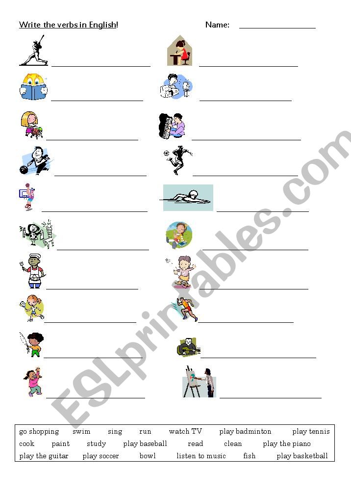 Verb sheet 1 worksheet