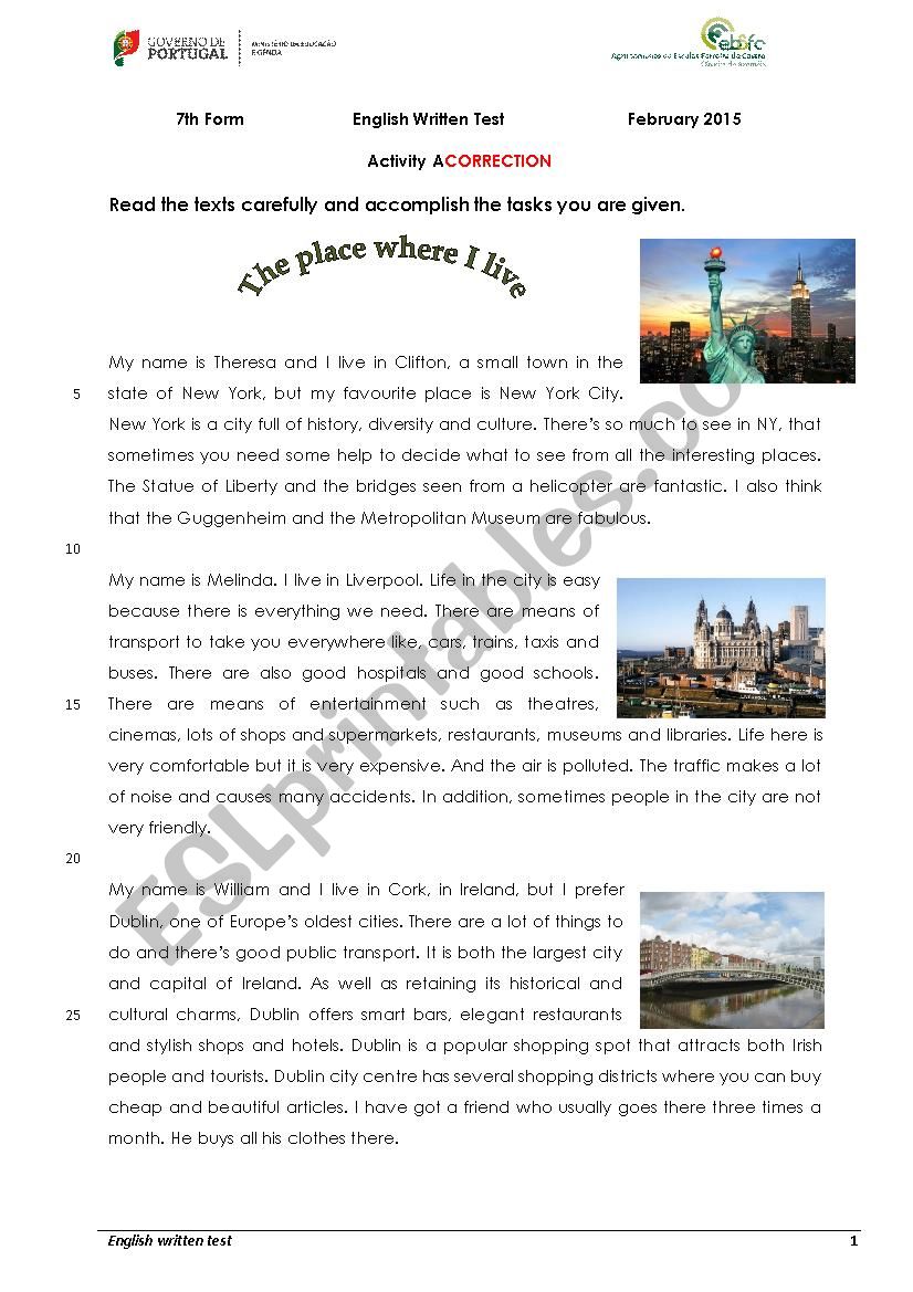 Places and cities worksheet