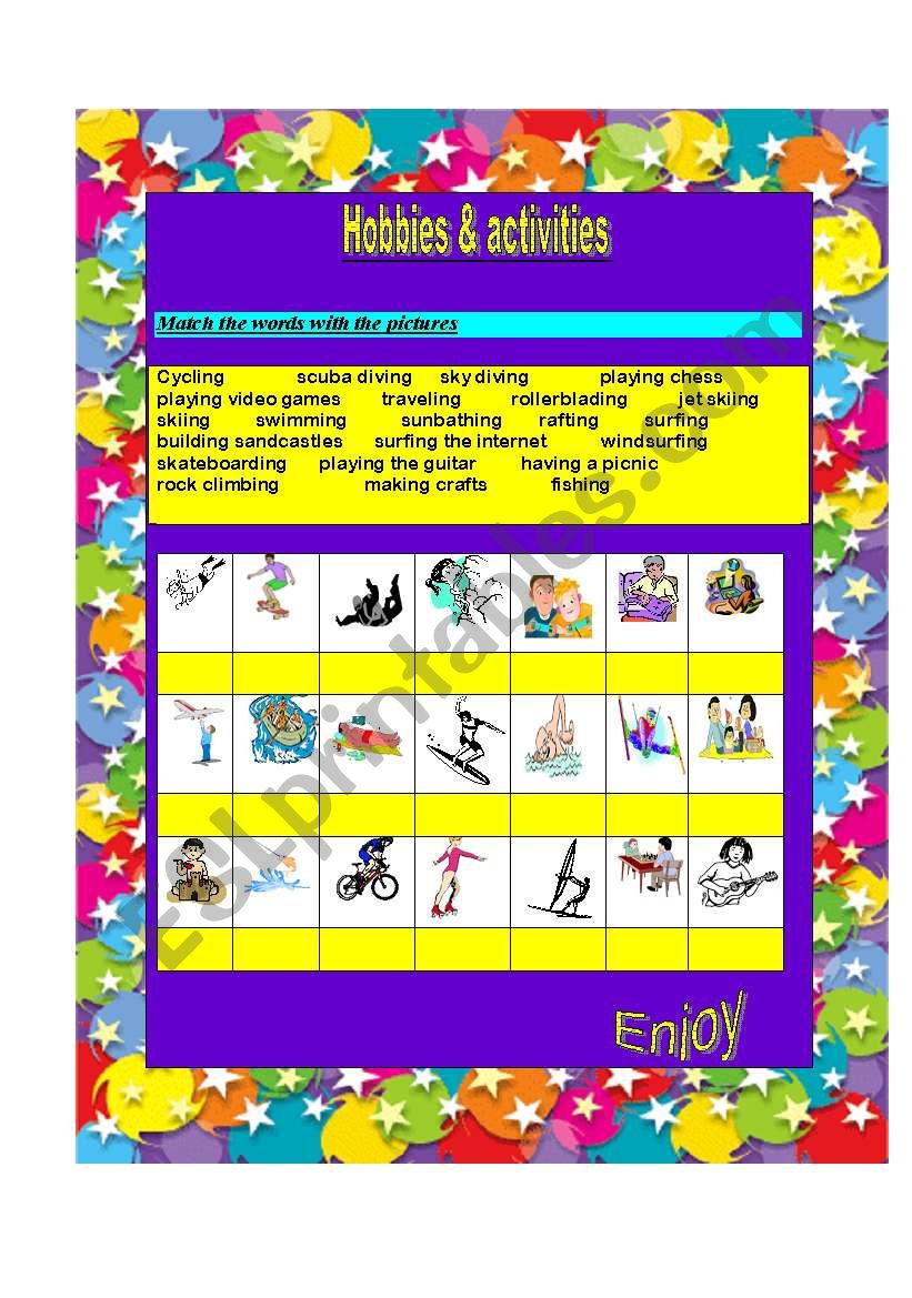 Hobbies and activities worksheet
