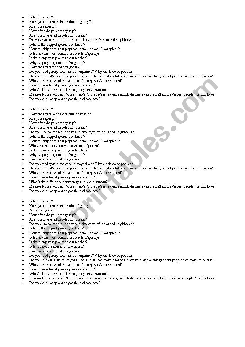 GOSSIP worksheet