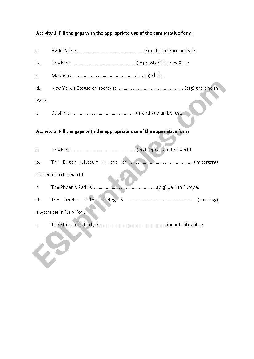 SUPERLATIVES AND COMPARATIVES worksheet