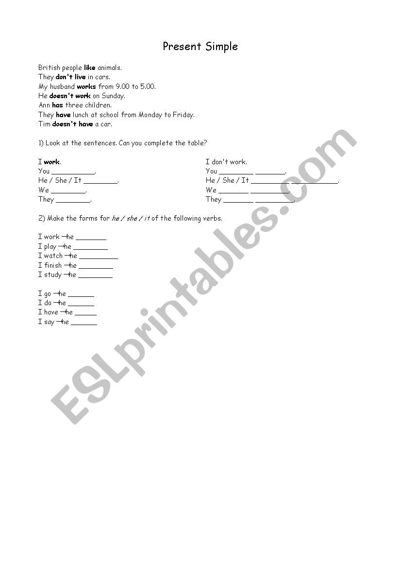 Present Simple worksheet