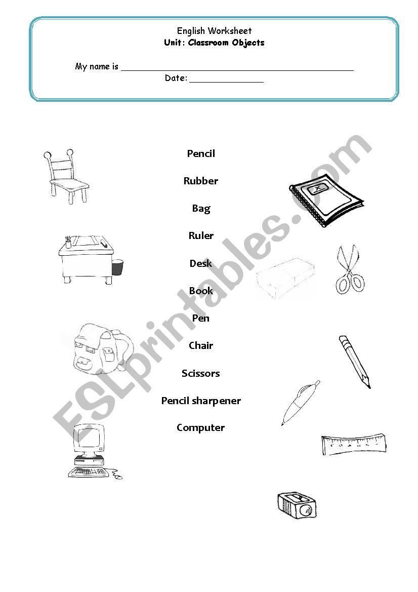 Classroom objects worksheet