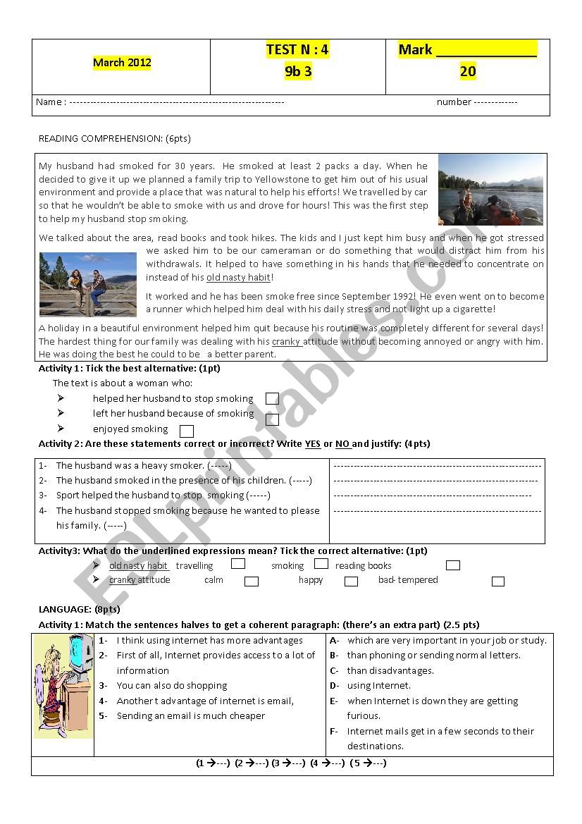 test N 4 9th form  worksheet
