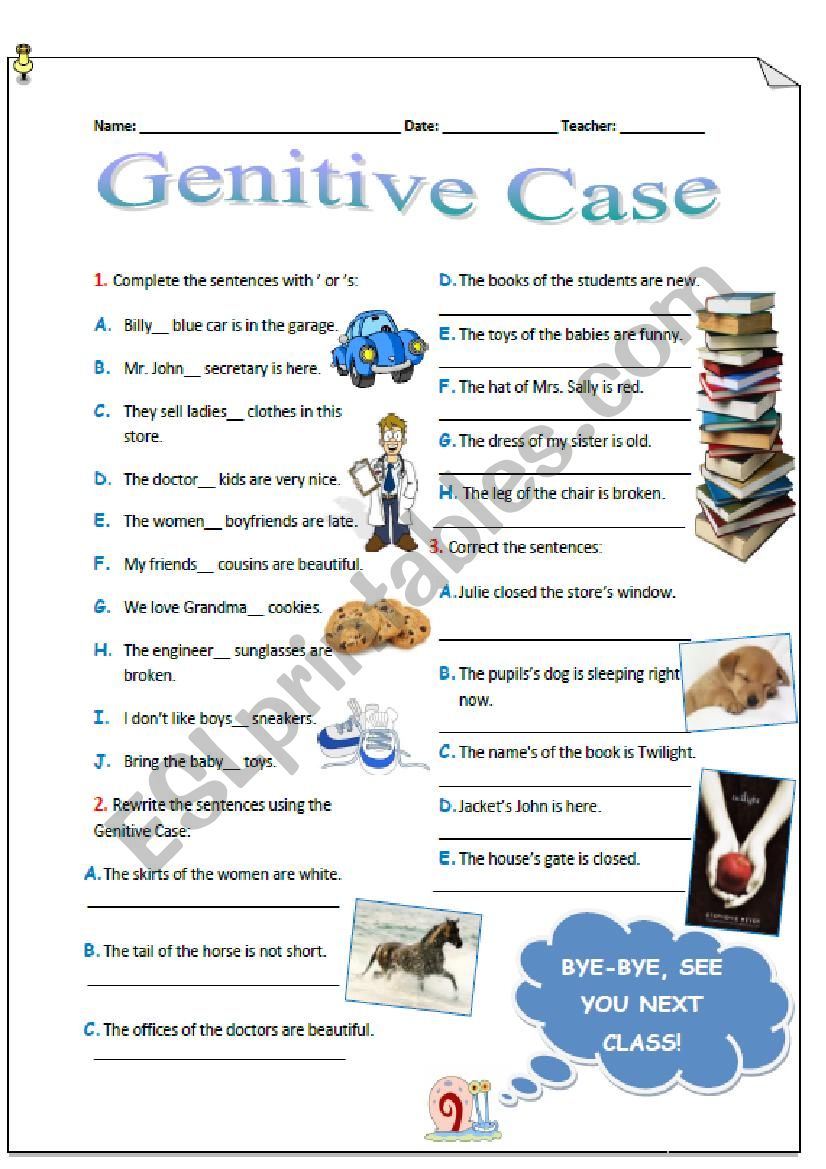 Genitive Case (s) worksheet