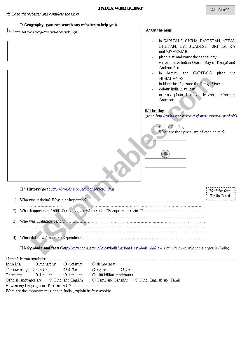 India webquest worksheet