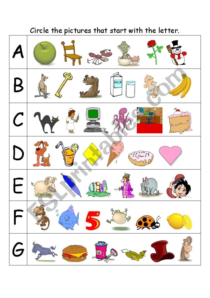 ABC... Circle the pictures worksheet
