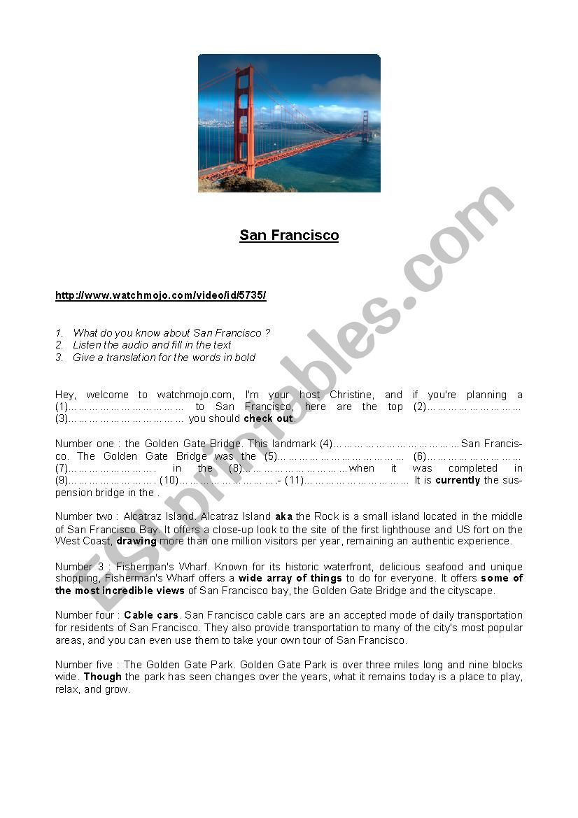 San Francisco worksheet