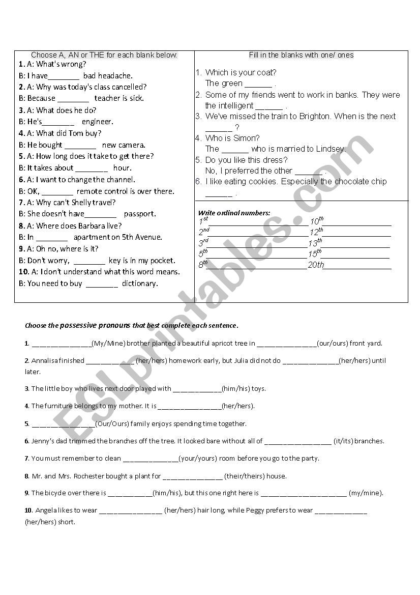 revision  worksheet