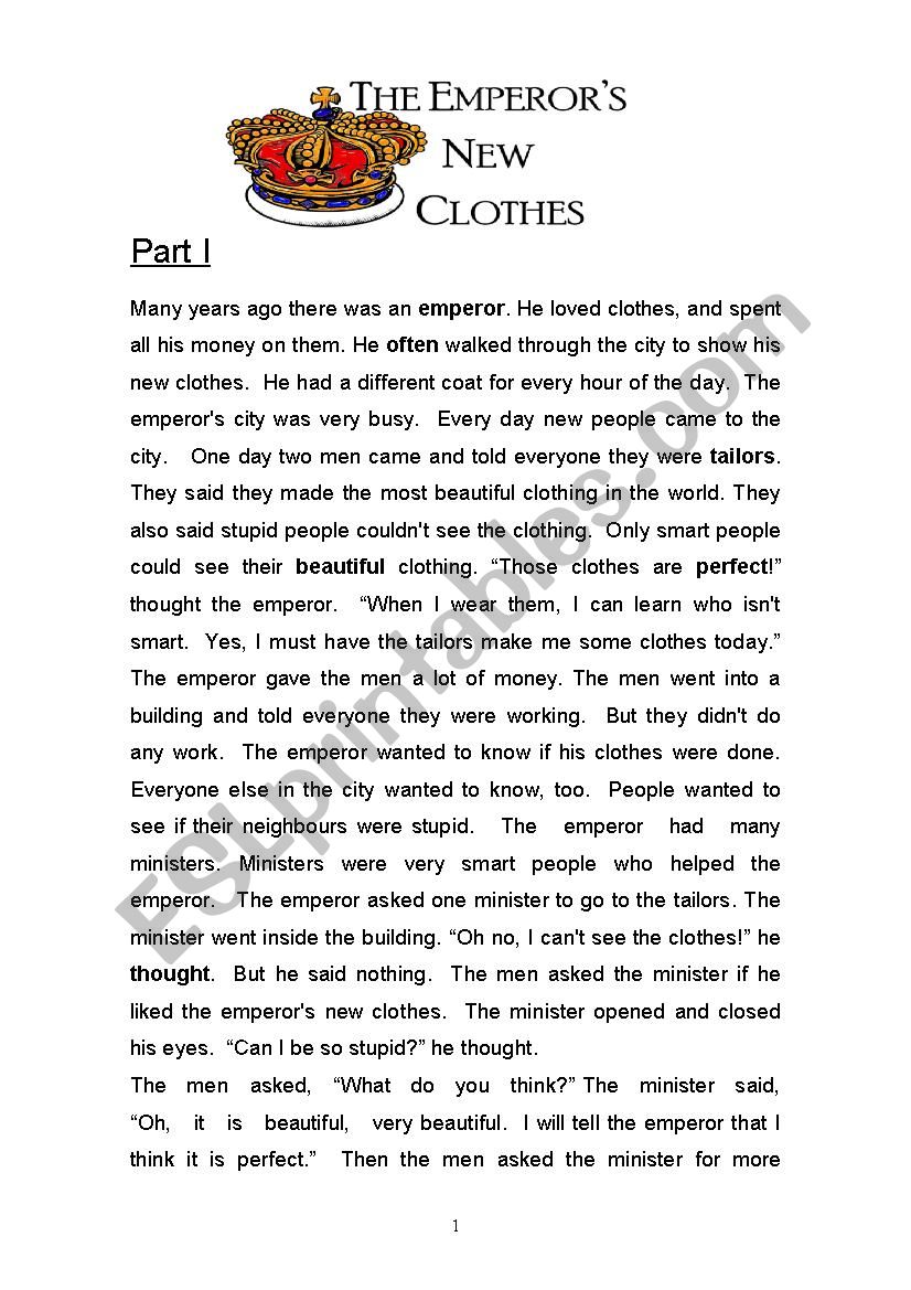 The Emperors new clothes worksheet