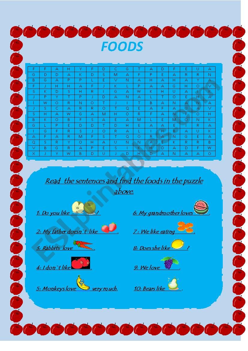 Fruits & Likes and Dislikes worksheet