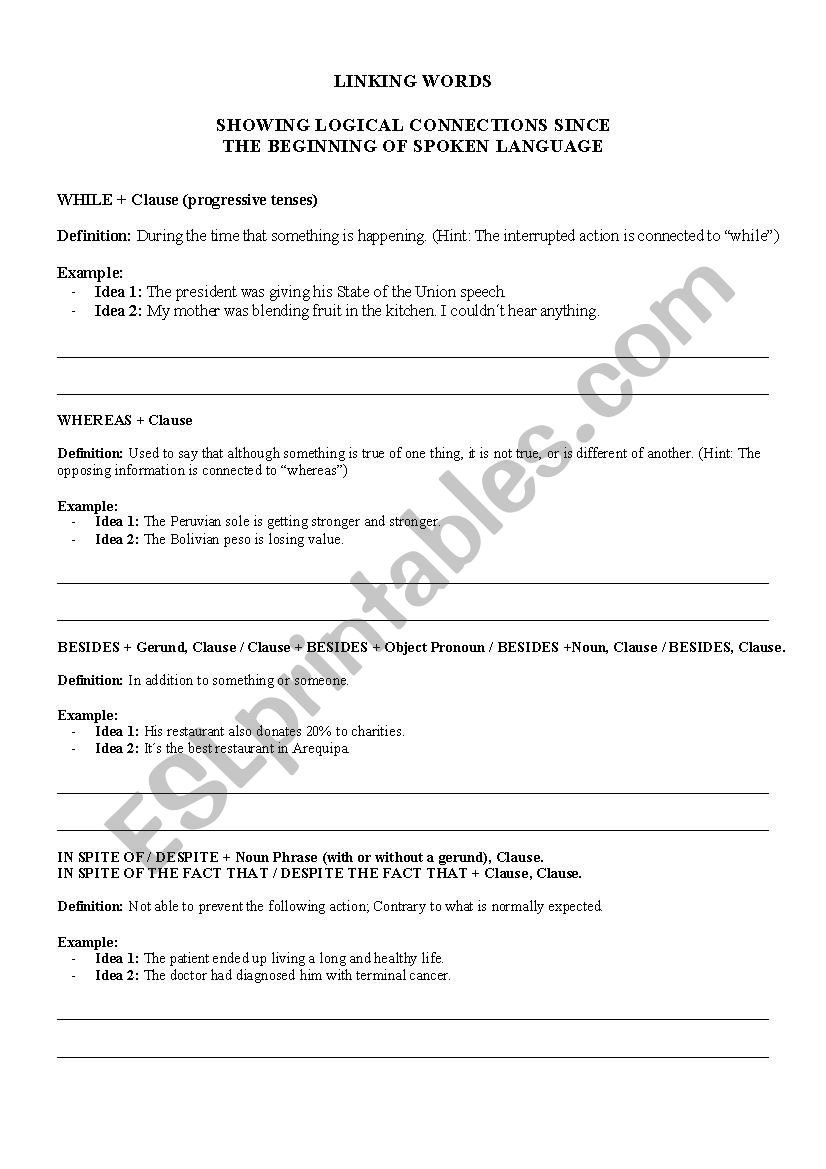 Linking Words  worksheet