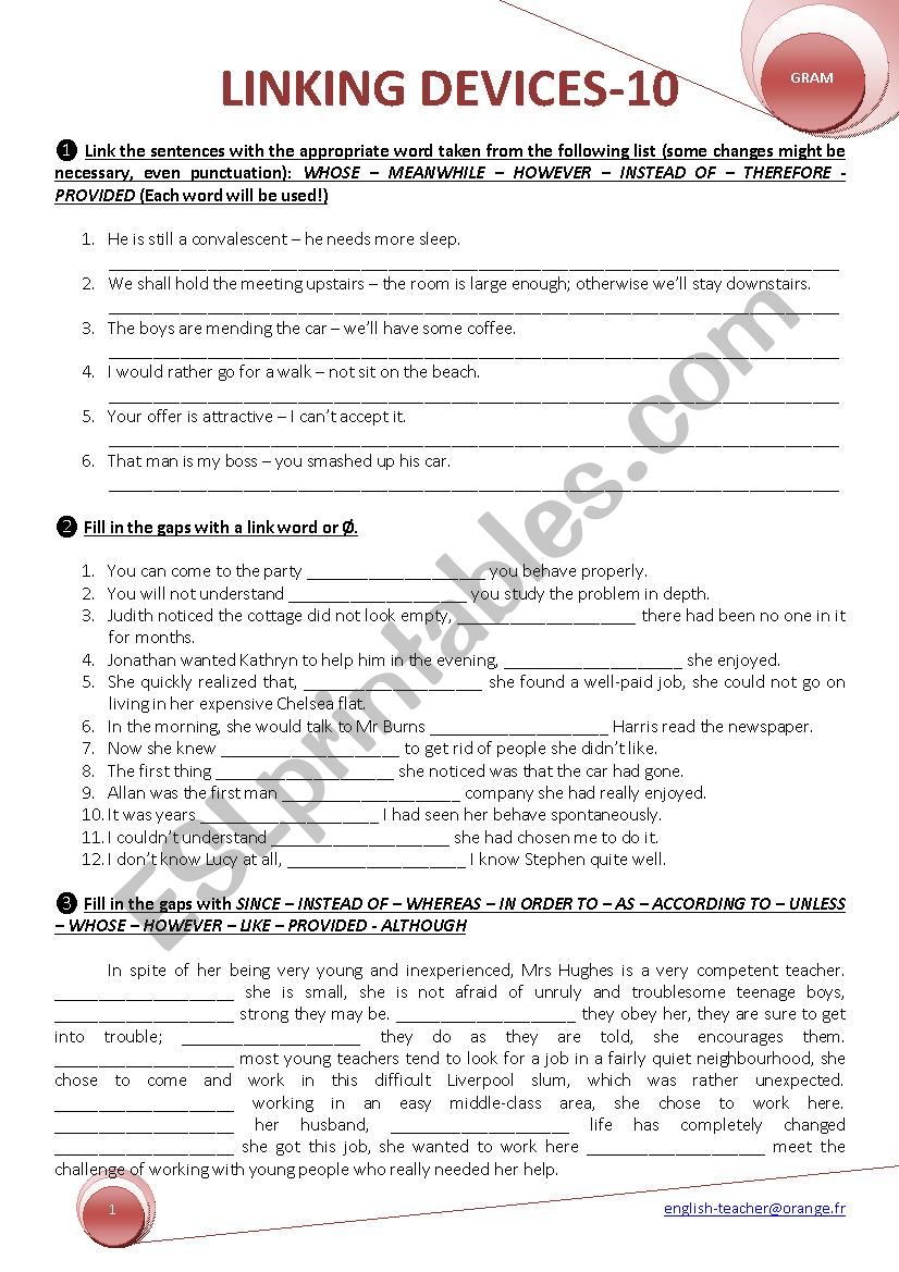 LINKING DEVICES 10 worksheet