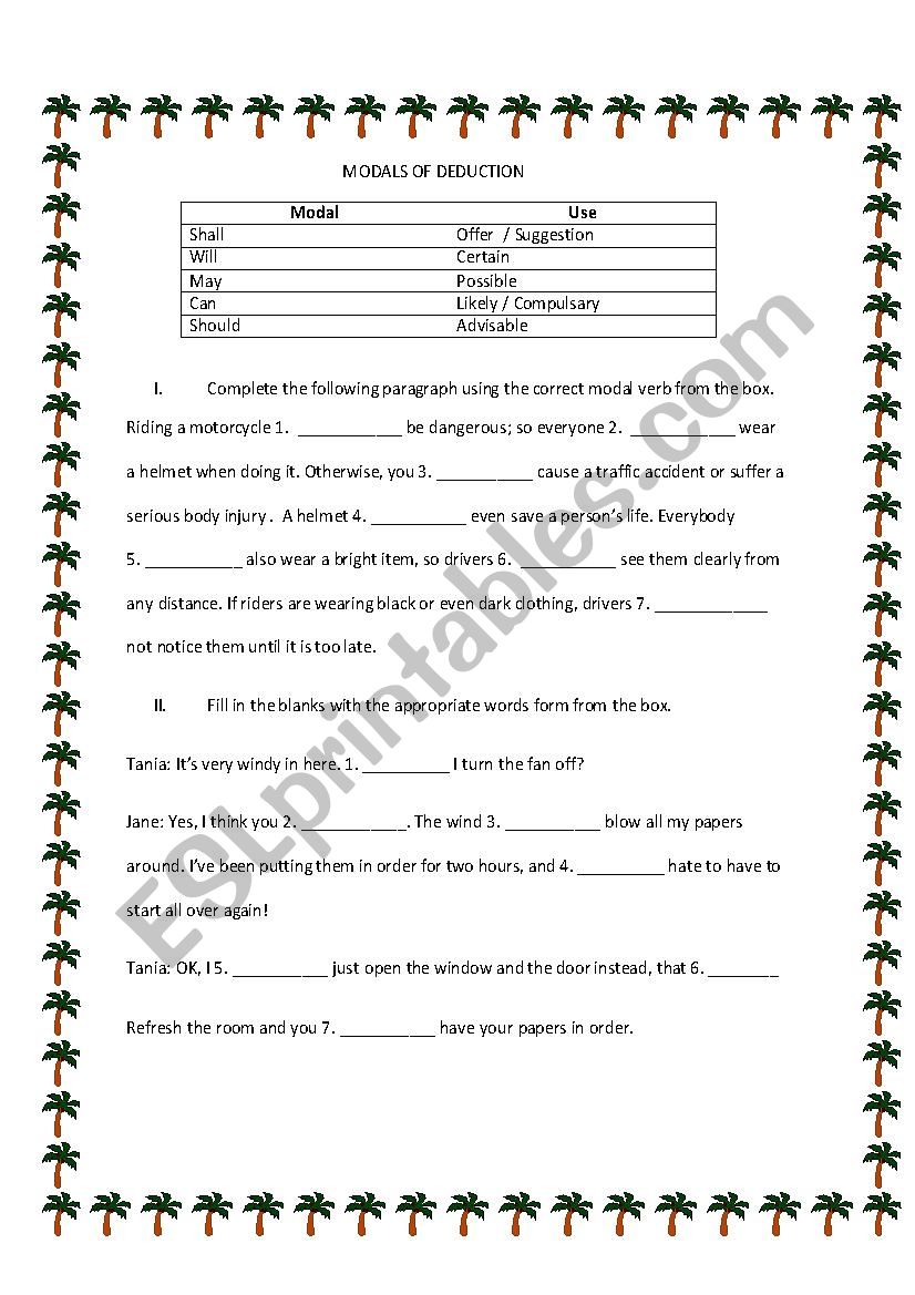 present modal verbs of deduction exercises