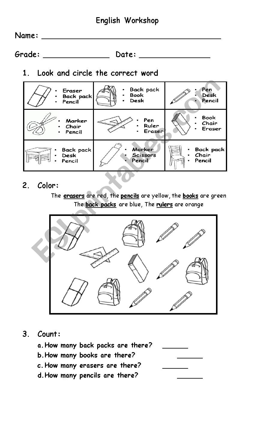 Classroom Objects worksheet