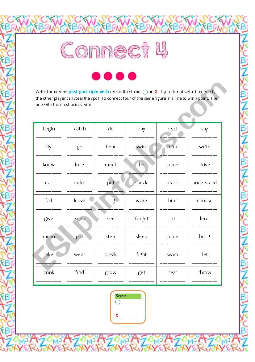 Connect 4 Irregular Verbs worksheet