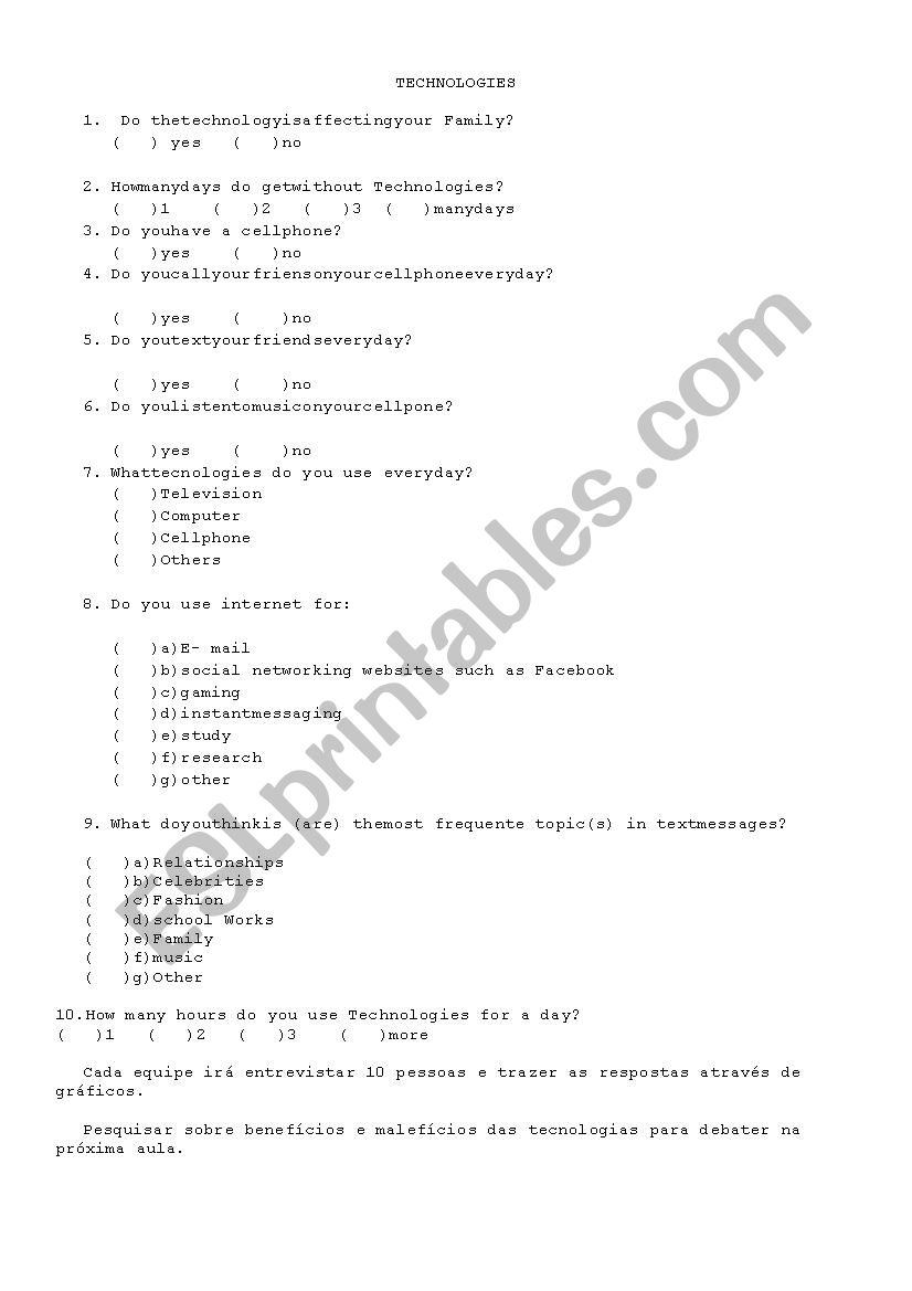  interviewabout technologies worksheet