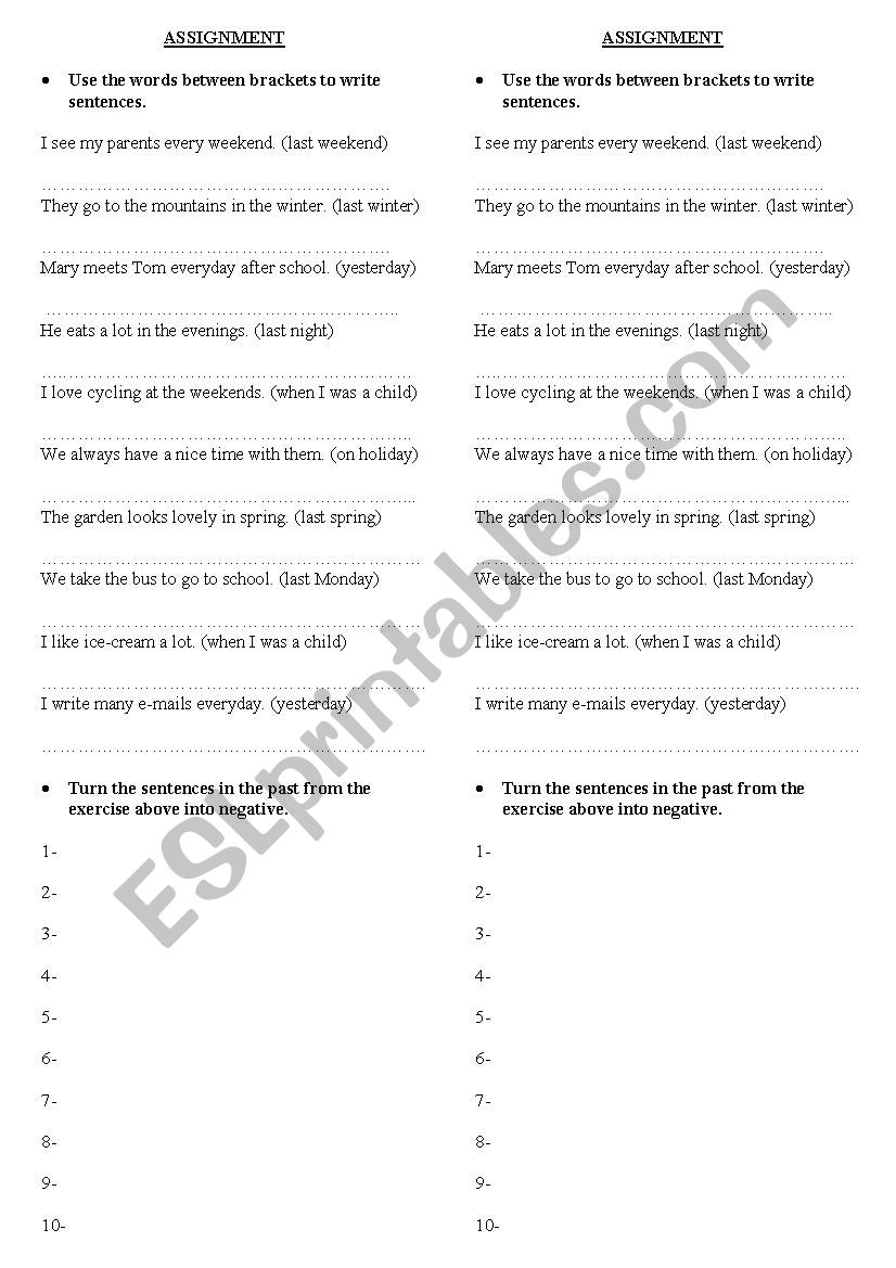 past simple worksheet