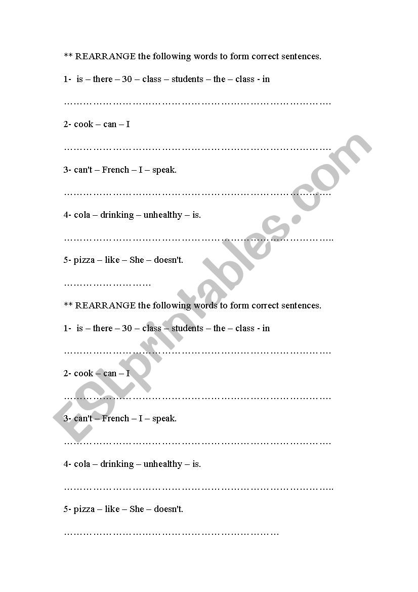 re arrange worksheet