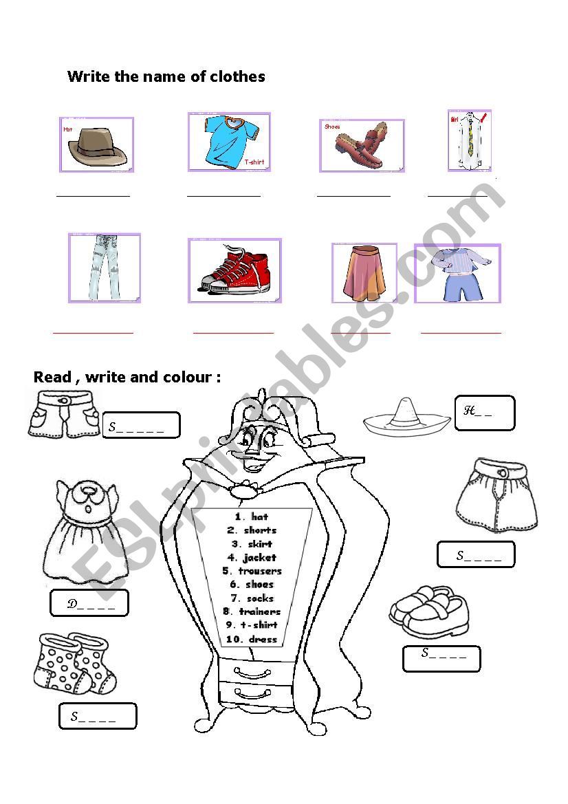 clothes worksheet