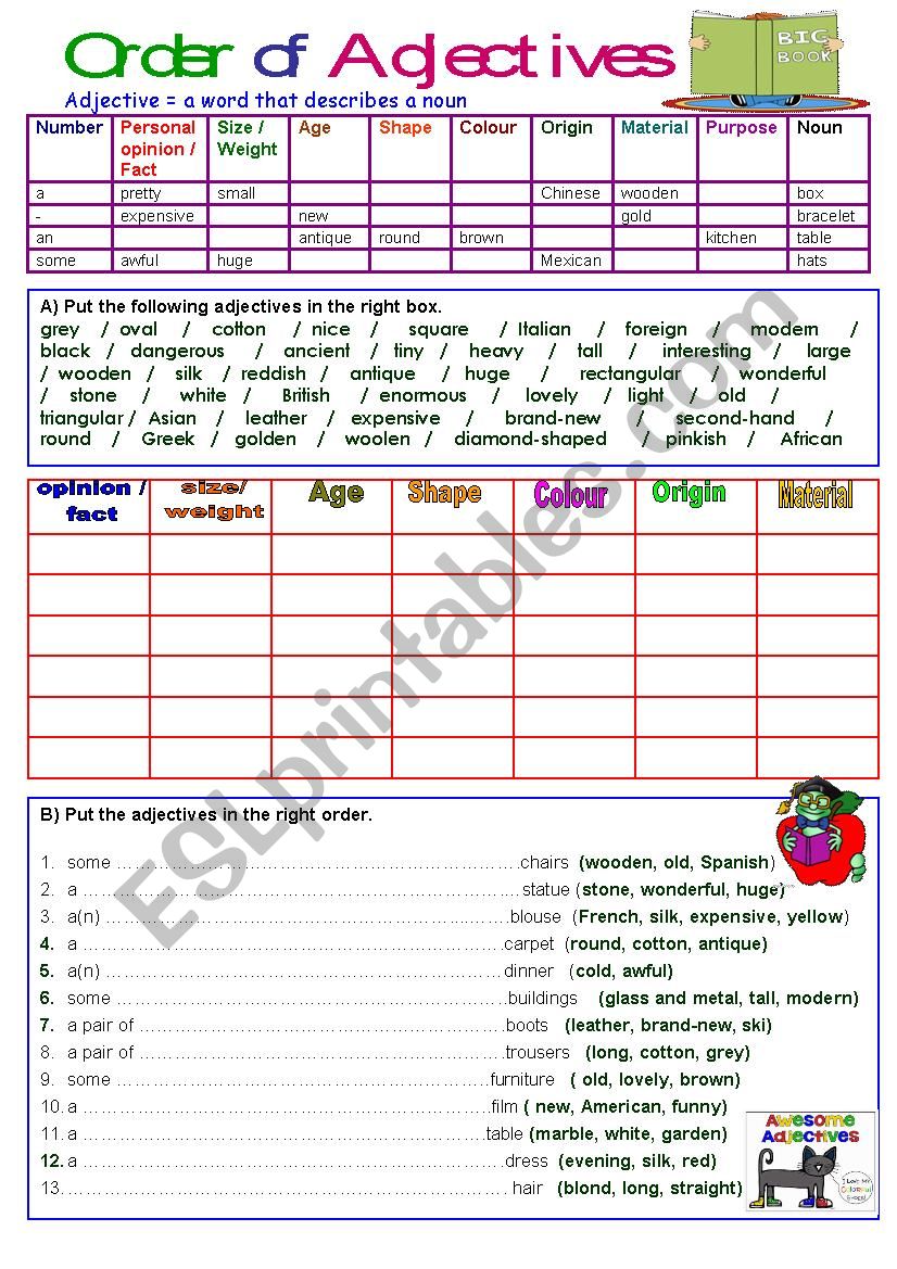 Put the adjectives the correct order. Упражнения order of adjectives Worksheets. Order of adjectives in English 7 класс. Order of adjectives Worksheets. Order of adjectives in English exercises.