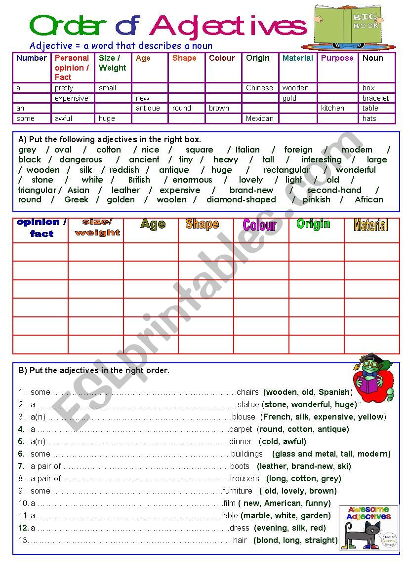 Order of Adjectives worksheet