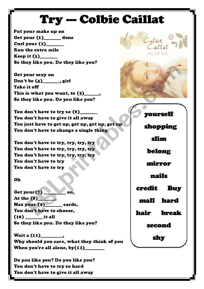 Try---- Colbie Caillat   worksheet