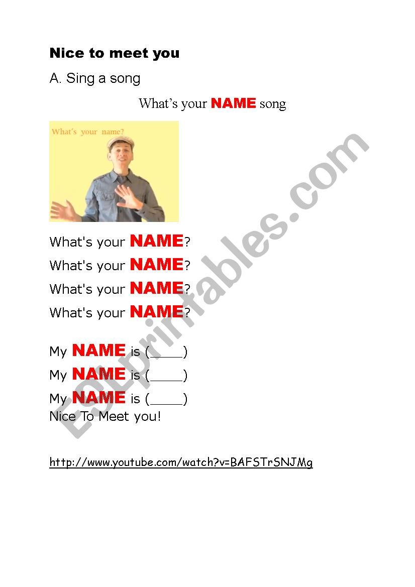 whats your name song worksheet