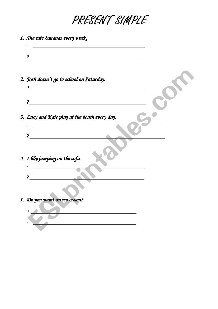 Present simple transforming worksheet