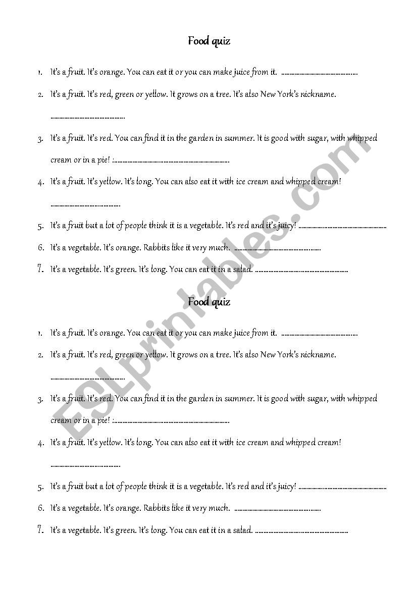 Food quiz  worksheet