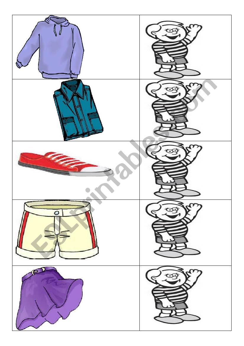 clothes mini-cards worksheet