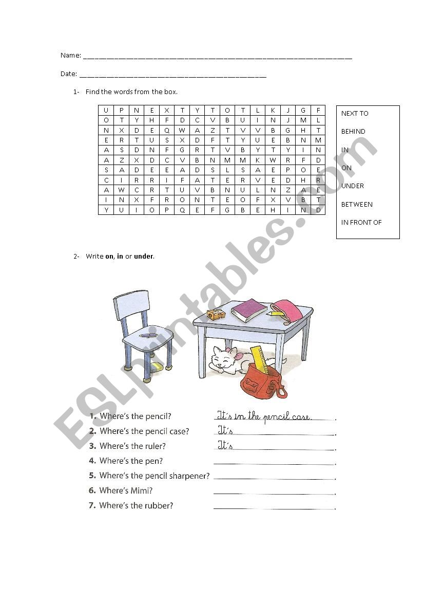 Prepositions of place worksheet