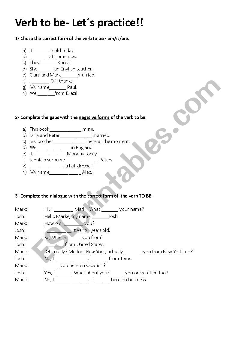 Verb to be worksheet