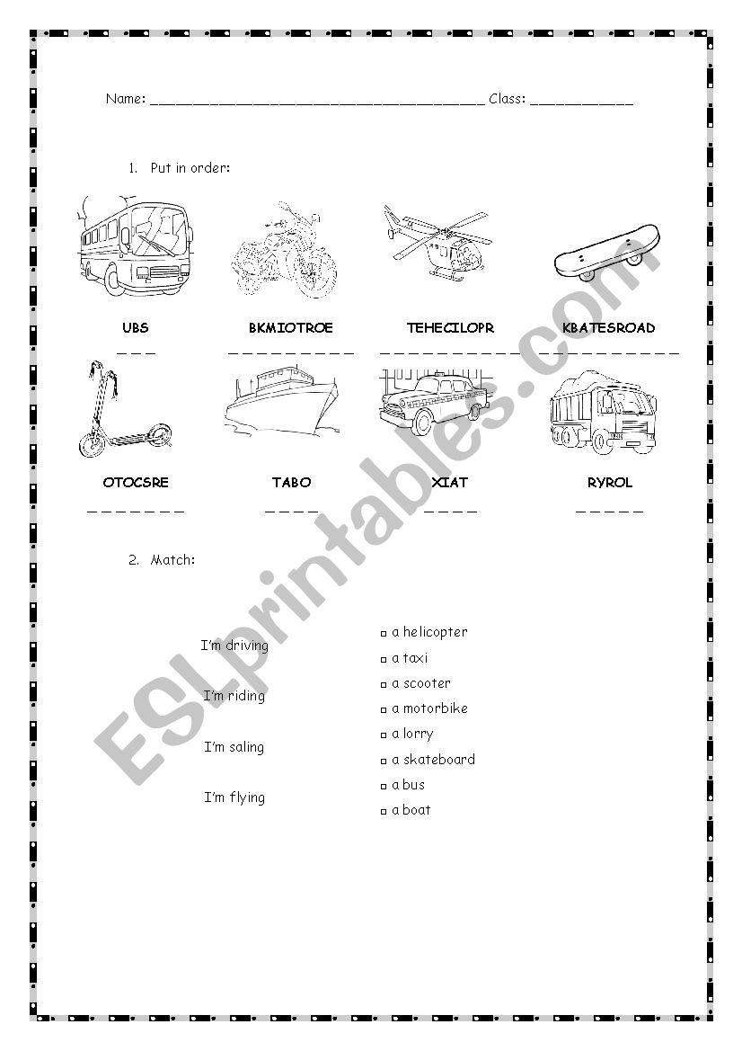 MEANS OF TRANSPORT worksheet