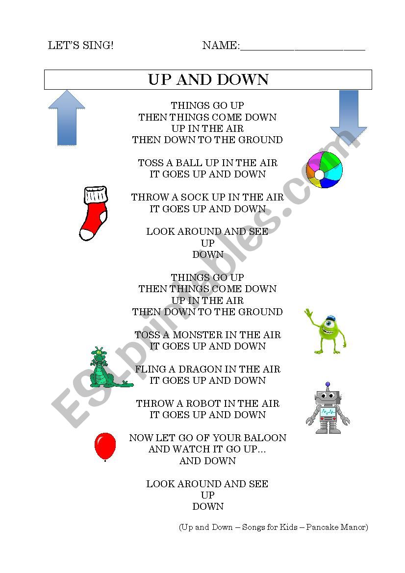 Up and Down worksheet