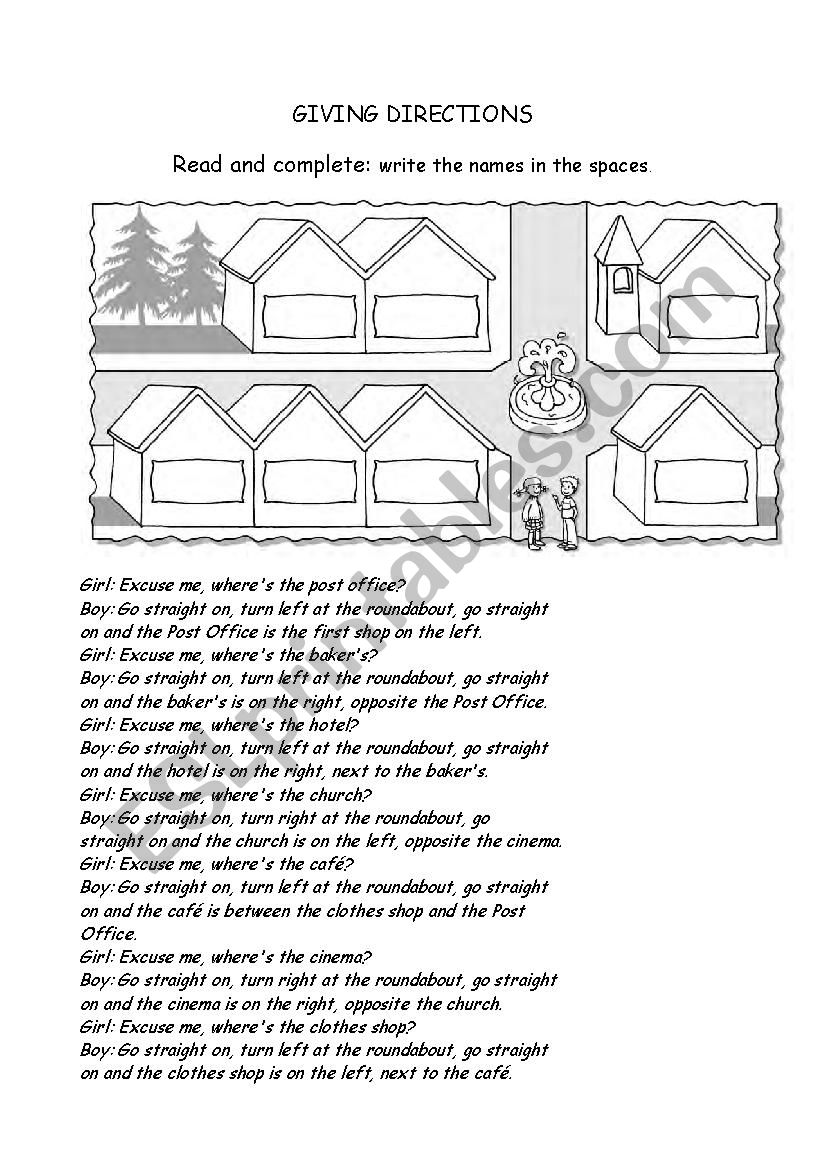 GIVING DIRECTIONS worksheet