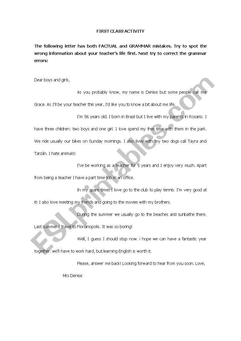 Introductory letter worksheet