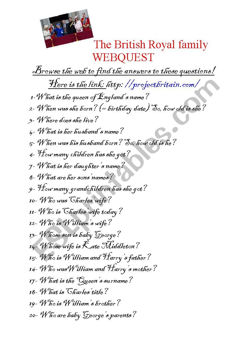 The British Royal Family Webquest