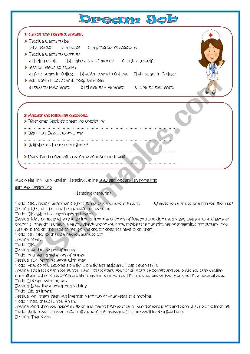 Dream Job worksheet