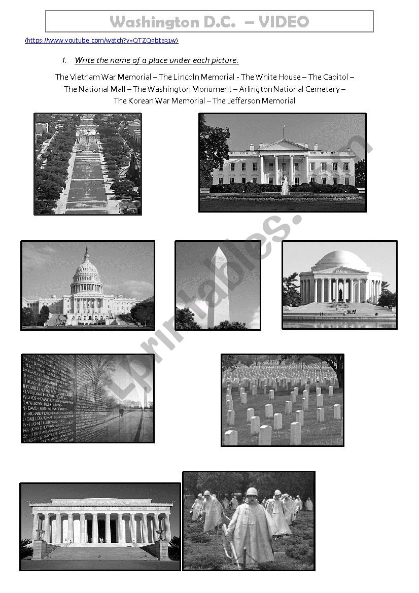 Video - Washington DC worksheet