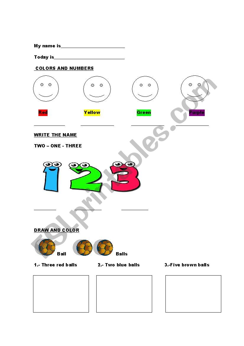 COLORS AND NUMBERS worksheet