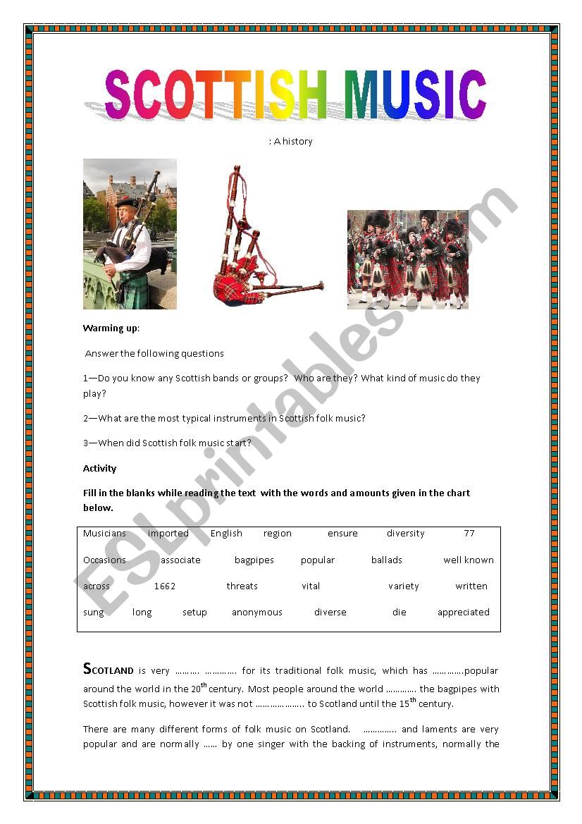 Scottish Music:A history worksheet