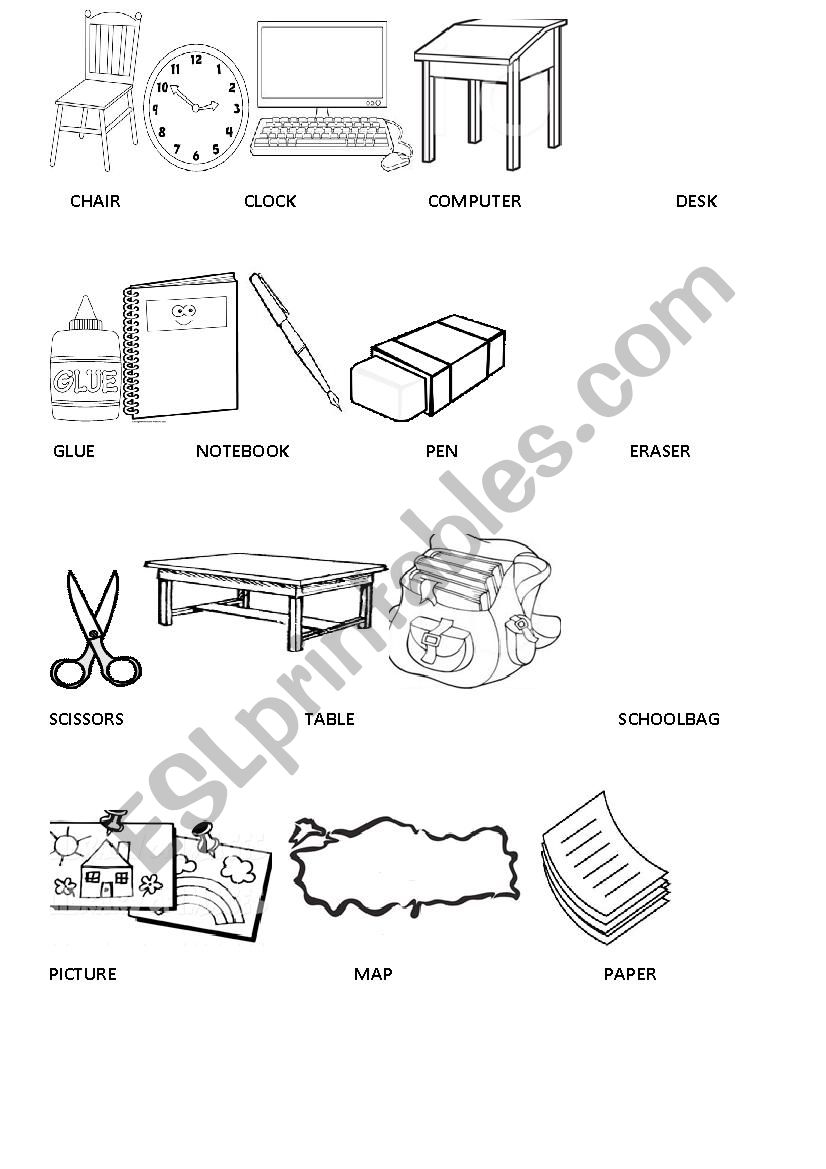 classroom objects worksheet