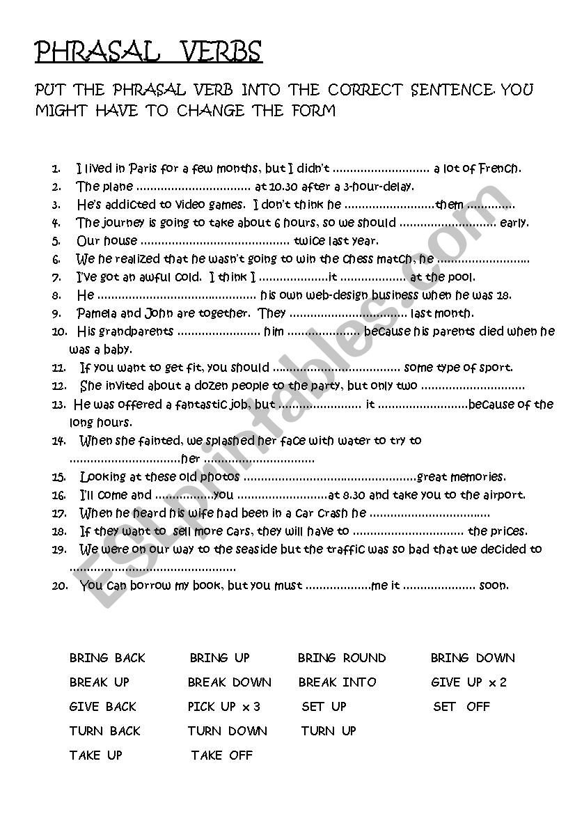 PHRASAL  VERBS worksheet