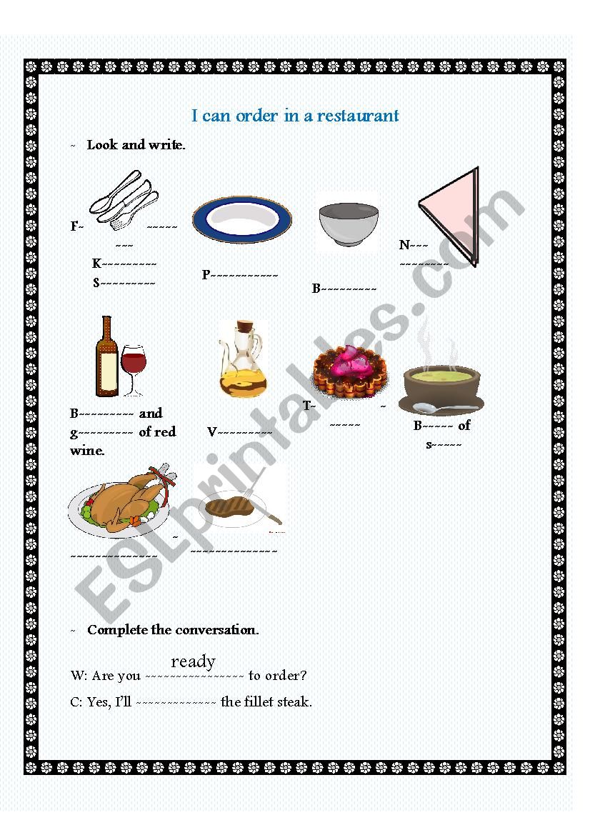 order in a restaurant  worksheet