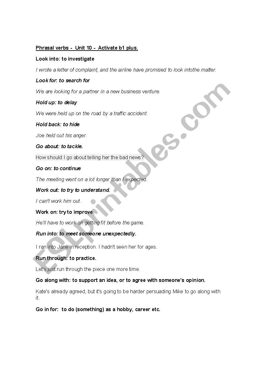 PHRASAL VERBS worksheet