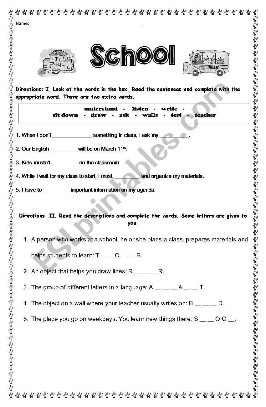 School Vocabulary Quiz worksheet